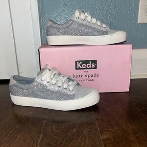 NWT Keds x Kate Spade Crew Kick 75 Silver Glitter Sneakers